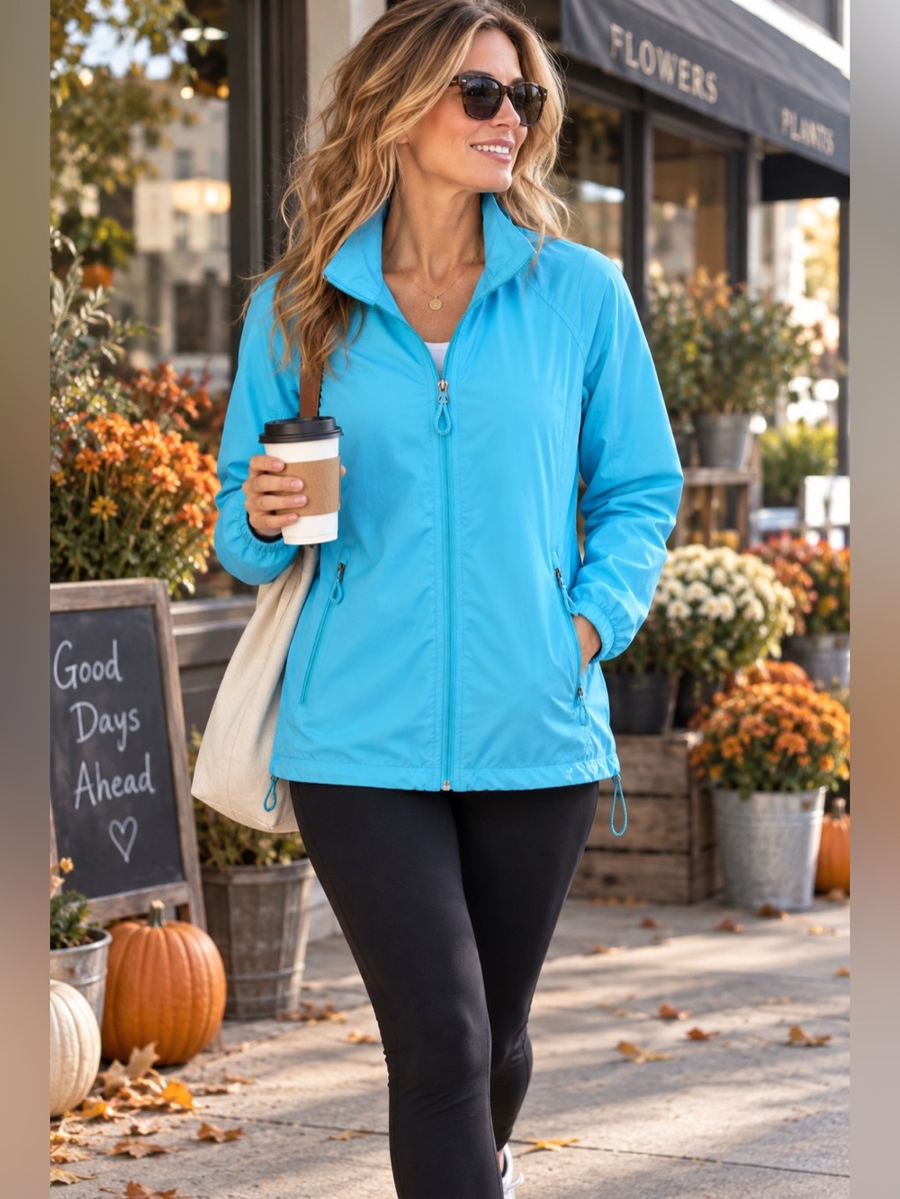 L.L.Bean Aqua Blue Lightweight Full Zip Windbreaker Jacket Medium